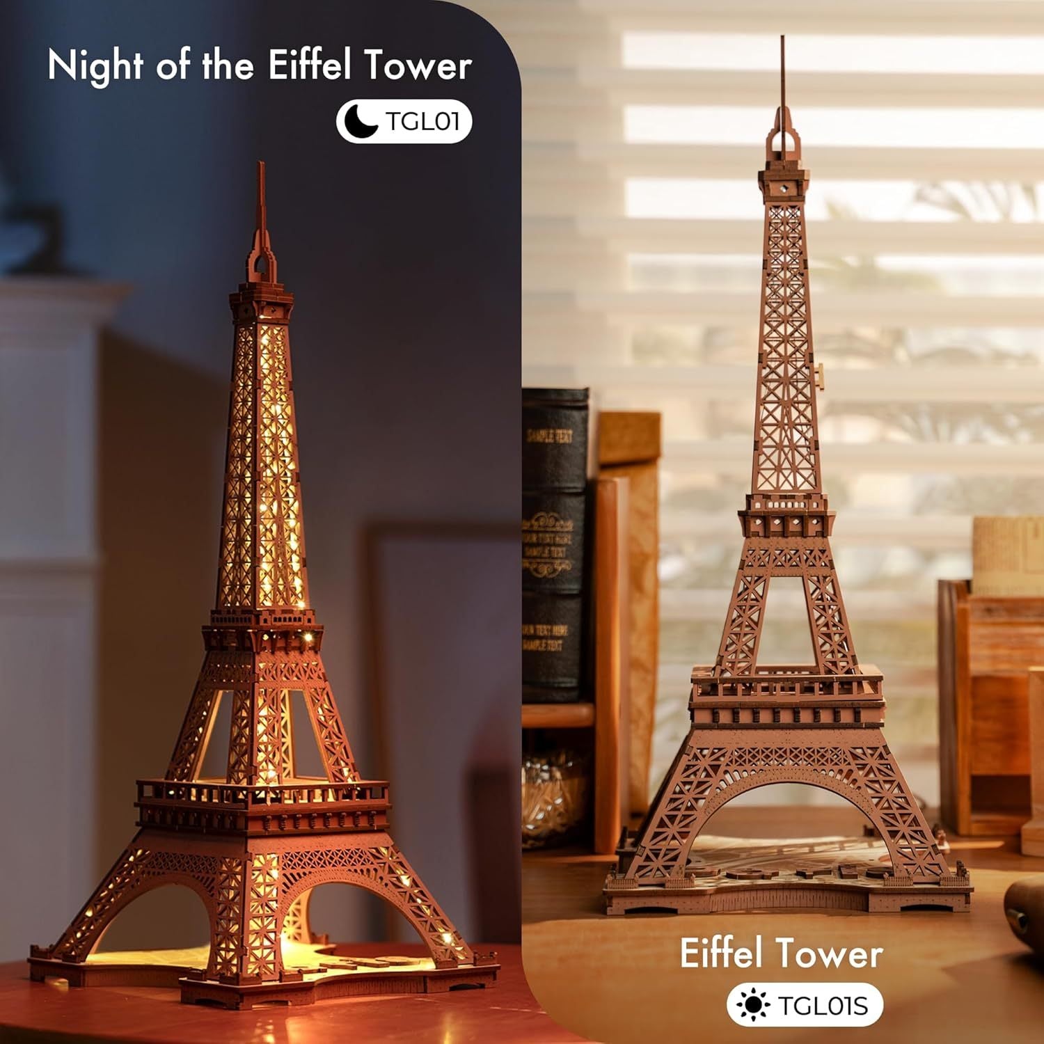 ROBOTIME Rolife Night Of The Eiffel Tower Large Wooden Puzzle With 4 Light Shows