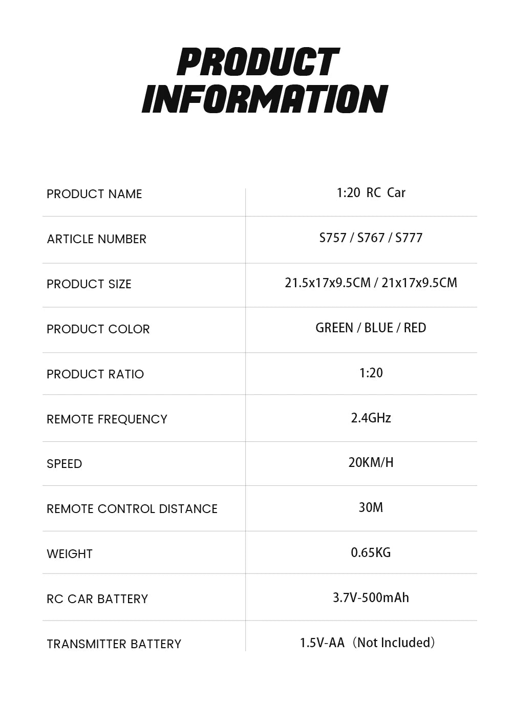 1:20 High-Speed Off-Road RC Monster Truck