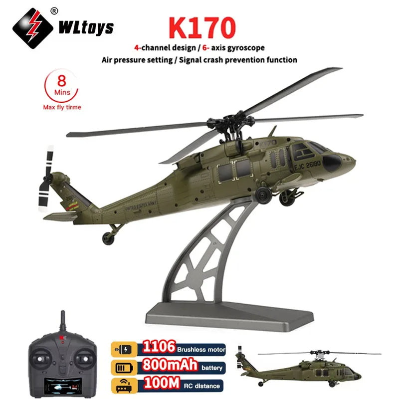 WLtoys | K170 Black Hawk 6 Axis Gyroscope 4Ch Optical Flow RC Helicopter