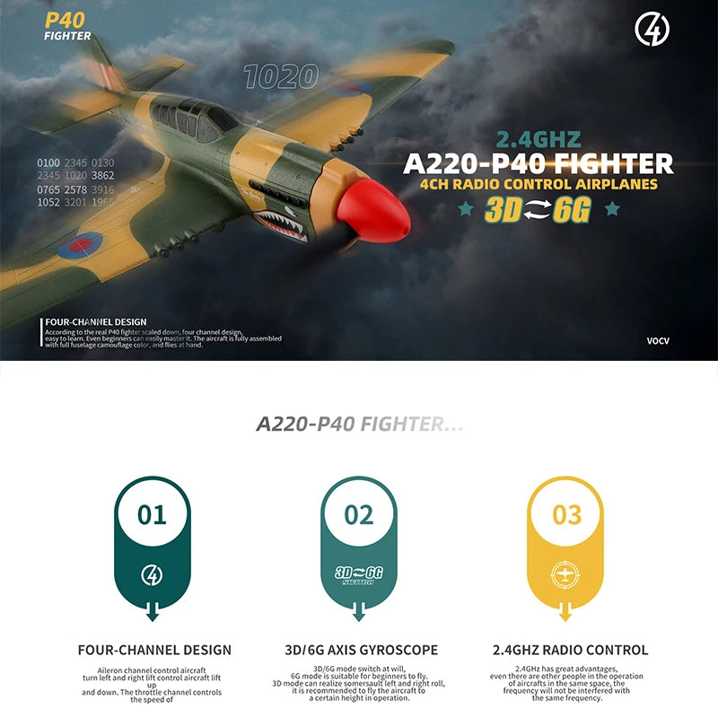 WLtoys | A220 P40 4ch 6G/3D RC Stunt Plane